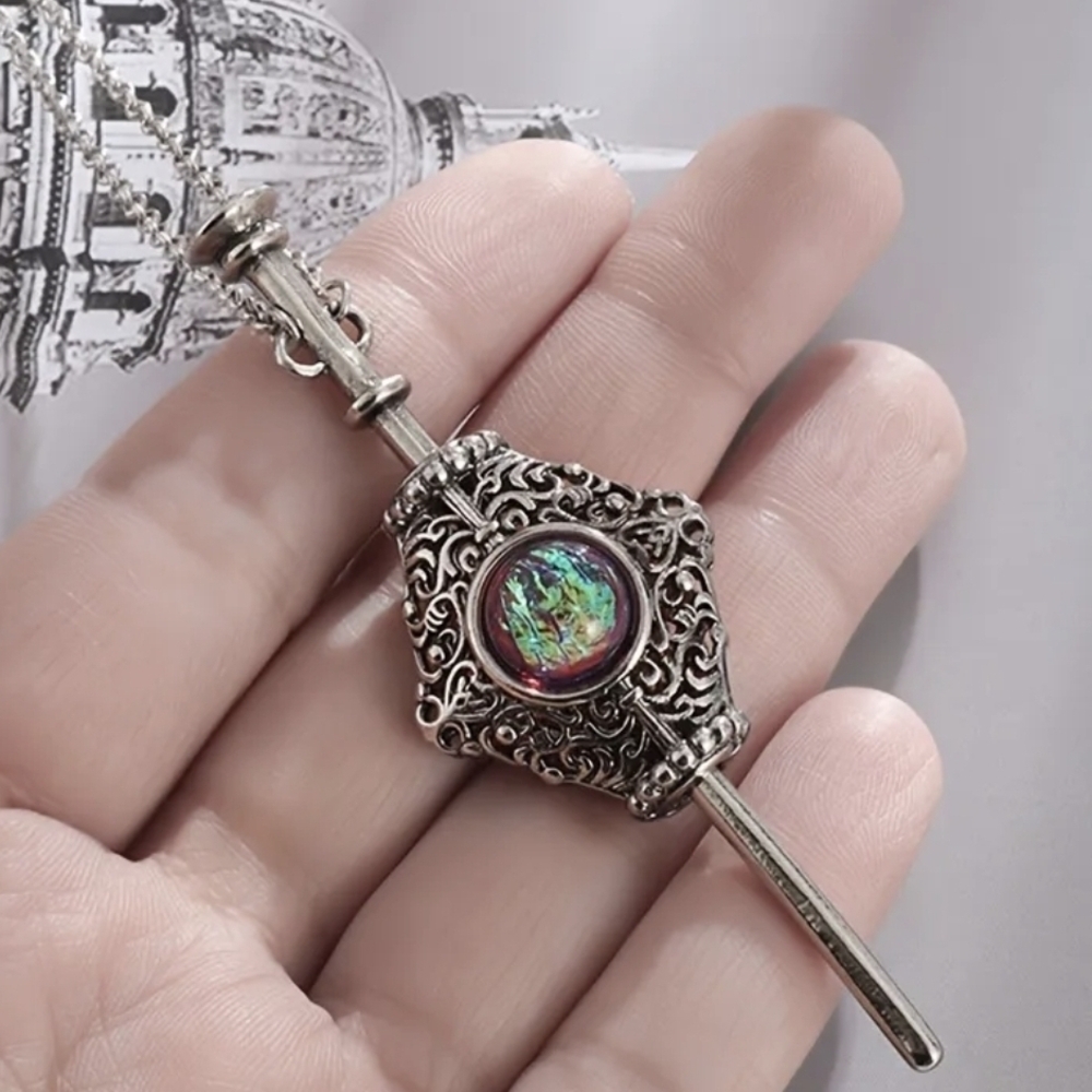 Sterling-Inspired Silver Filigree Pendant Necklace with Iridescent Center
